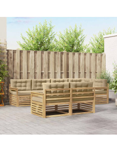 Set di divani da esterno 7 pcs Bianco e Beige Poliestere