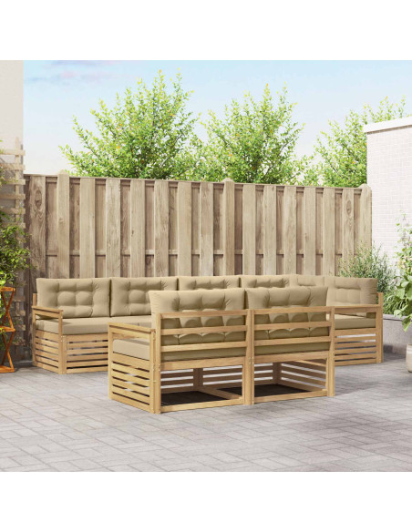 Set di divani da esterno 7 pcs Bianco e Beige Poliestere