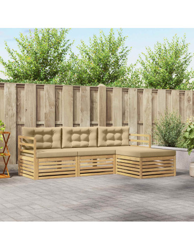 Set di divani da esterno 4 pcs Bianco e Beige Poliestere