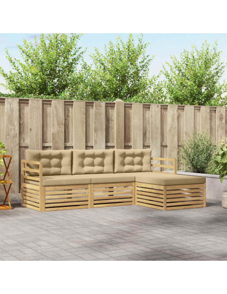Set di divani da esterno 4 pcs Bianco e Beige Poliestere