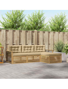 Set di divani da esterno 4 pcs Bianco e Beige Poliestere