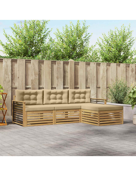 Set di divani da esterno 4 pcs Bianco e Beige Poliestere