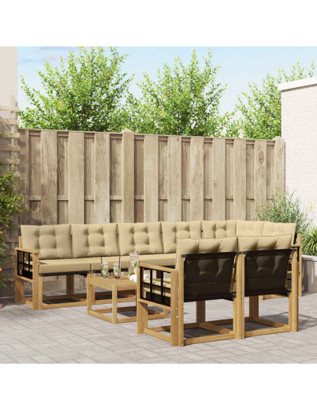 Set di divani da esterno con cuscino 9 pcs Bianco e Beige