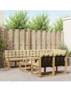 Set di divani da esterno con cuscino 9 pcs Bianco e Beige