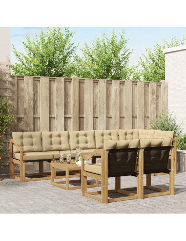 Set di divani da esterno con cuscino 9 pcs Bianco e Beige