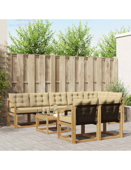 Set di divani da esterno con cuscino 9 pcs Bianco e Beige