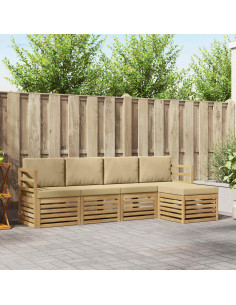 Set di divani da esterno 5 pcs Bianco e Beige Poliestere