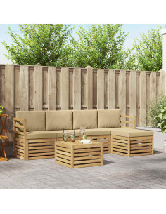 Set di divani da esterno 6 pcs Bianco e Beige Poliestere