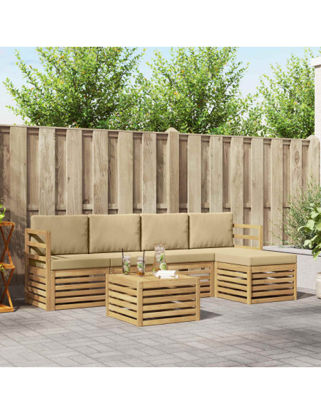Set di divani da esterno 6 pcs Bianco e Beige Poliestere