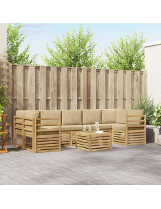 Set di divani da esterno 8 pcs Bianco e Beige Poliestere