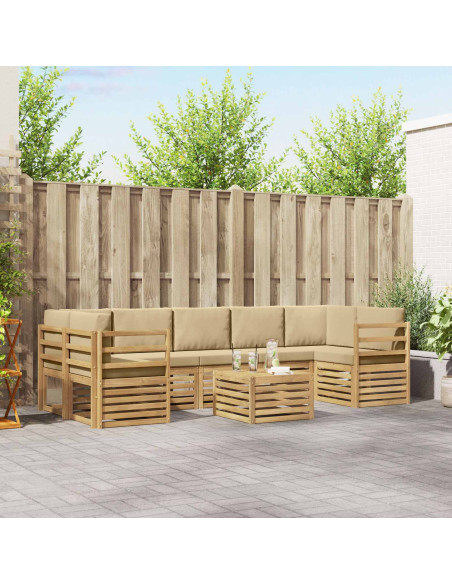 Set di divani da esterno 8 pcs Bianco e Beige Poliestere