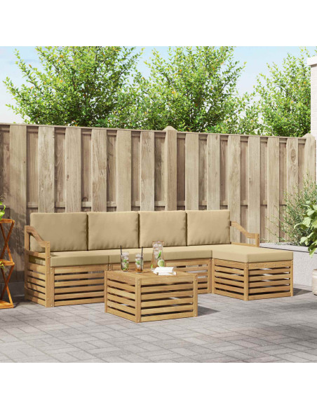 Set di divani da esterno 6 pcs Bianco e Beige Poliestere