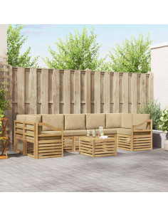 Set di divani da esterno 8 pcs Bianco e Beige Poliestere