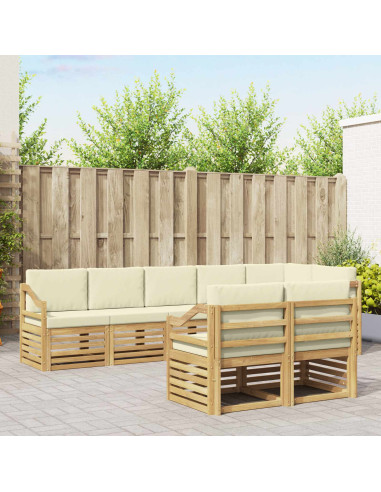 Set divani 8 pcs Bianco e Crema Legno di Acacia Massello