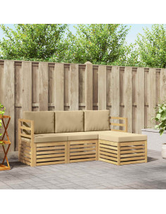 Set di divani da esterno 4 pcs Bianco e Beige Poliestere