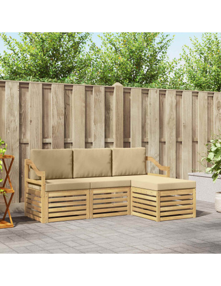 Set di divani da esterno 4 pcs Bianco e Beige Poliestere