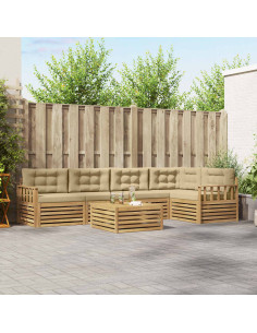 Set di divani da esterno 6 pcs Bianco e Beige Poliestere