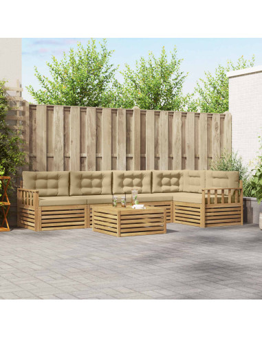 Set di divani da esterno 6 pcs Bianco e Beige Poliestere