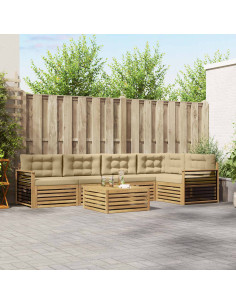 Set di divani da esterno 6 pcs Bianco e Beige Poliestere