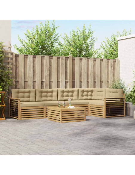Set di divani da esterno 6 pcs Bianco e Beige Poliestere