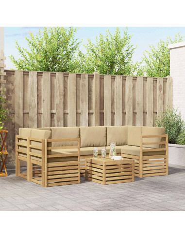 Set di divani da esterno 7 pcs Bianco e Beige Poliestere