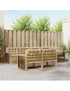 Set di divani da esterno 7 pcs Bianco e Beige Poliestere