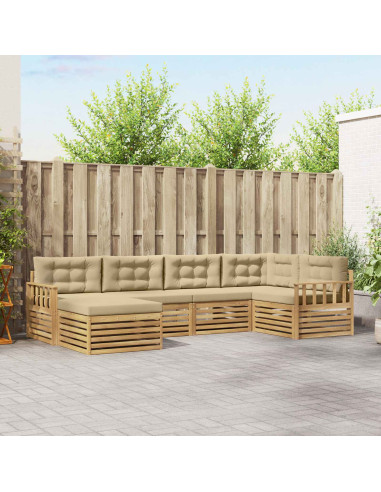 Set di divani da esterno 6 pcs Bianco e Beige Poliestere