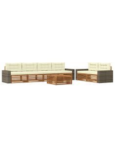 Set di divani da esterno 7 pcs Naturale e Crema Poliestere