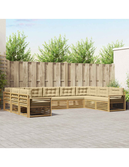 Set di divani da esterno con cuscino 9 pcs Bianco e Beige