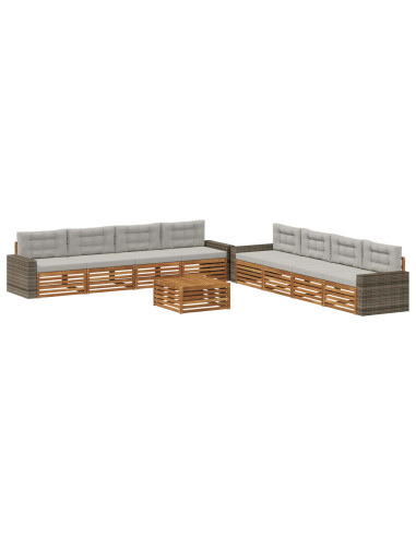 Set di divani da esterno 9 pcs Naturale e Grigio Chiaro