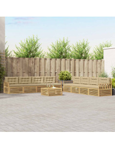 Set di divani da esterno 9 pcs Bianco e Beige Poliestere
