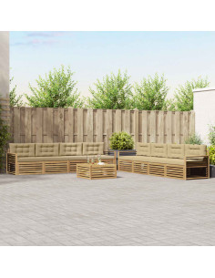 Set di divani da esterno 9 pcs Bianco e Beige Poliestere