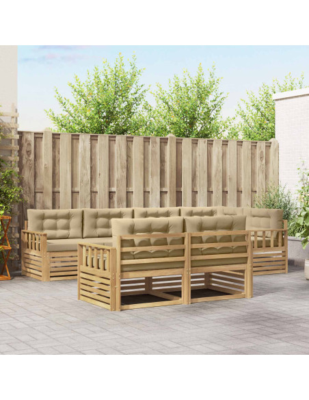 Set di divani da esterno 7 pcs Bianco e Beige Poliestere