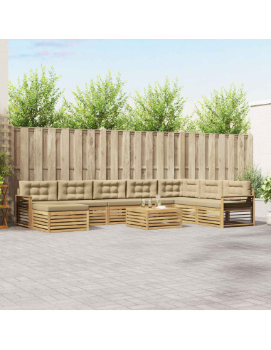 Set di divani da esterno con cuscino 9 pcs Bianco e Beige