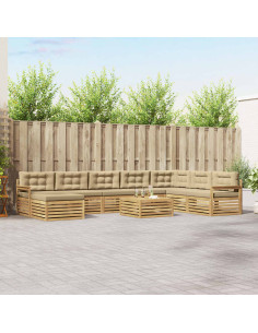 Set di divani da esterno con cuscino 9 pcs Bianco e Beige