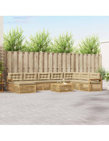 Set di divani da esterno con cuscino 9 pcs Bianco e Beige