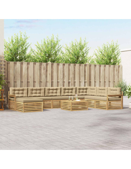 Set di divani da esterno con cuscino 9 pcs Bianco e Beige