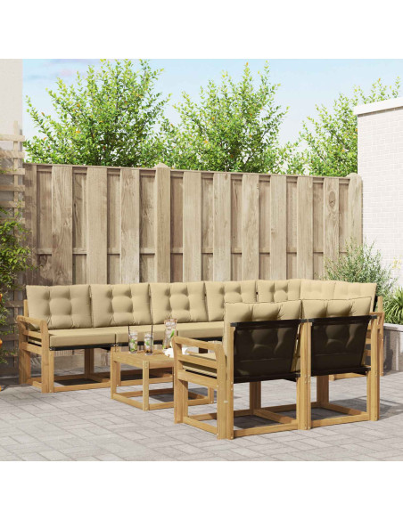 Set di divani da esterno con cuscino 9 pcs Bianco e Beige