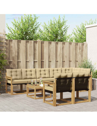 Set di divani da esterno con cuscino 9 pcs Bianco e Beige