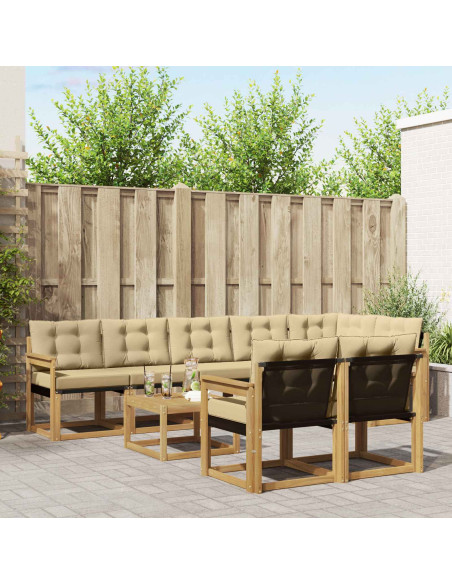Set di divani da esterno con cuscino 9 pcs Bianco e Beige