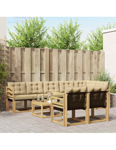 Set di divani da esterno con cuscino 9 pcs Bianco e Beige