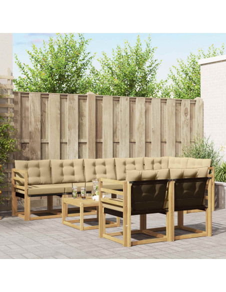 Set di divani da esterno con cuscino 9 pcs Bianco e Beige