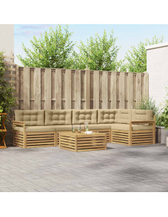 Set di divani da esterno 6 pcs Bianco e Beige Poliestere