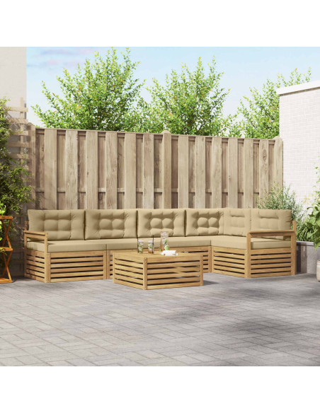 Set di divani da esterno 6 pcs Bianco e Beige Poliestere