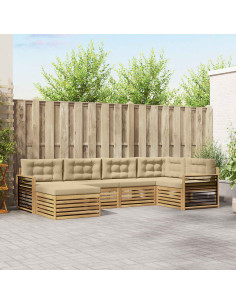 Set di divani da esterno 6 pcs Bianco e Beige Poliestere