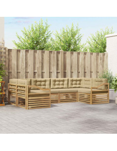 Set di divani da esterno 6 pcs Bianco e Beige Poliestere