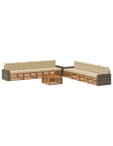 Set di divani da esterno 9 pcs Naturale e Beige Poliestere