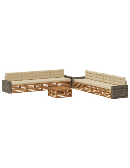 Set di divani da esterno 9 pcs Naturale e Beige Poliestere