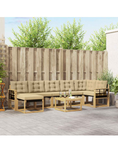 Set di divani da esterno con cuscino 8 pcs Bianco e Beige