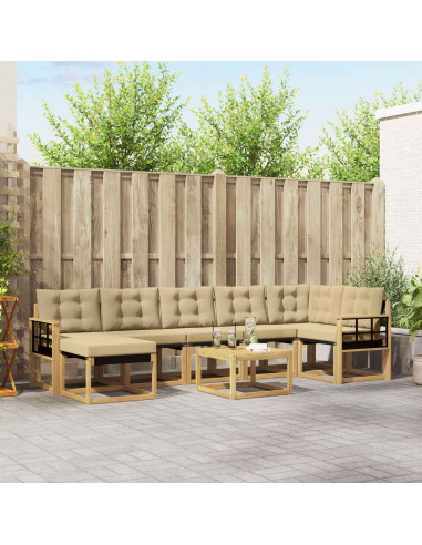 Set di divani da esterno con cuscino 8 pcs Bianco e Beige